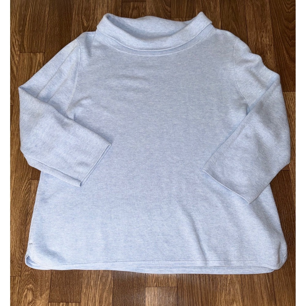 Talbots Womens XL Light Blue Funnel Neck 3/4 Sleeve Cotton Blend Knit Sweater